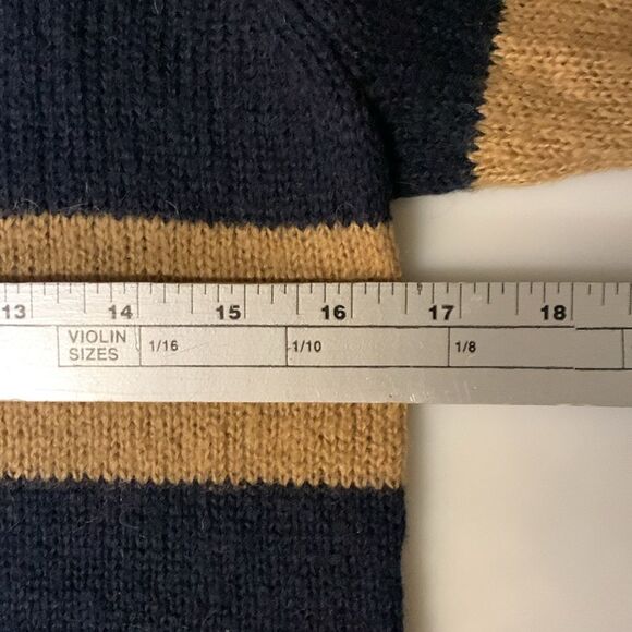 J. Crew Tan and Navy Striped Wool Mohair V-Neck Sweater Size S - Picture 8 of 9